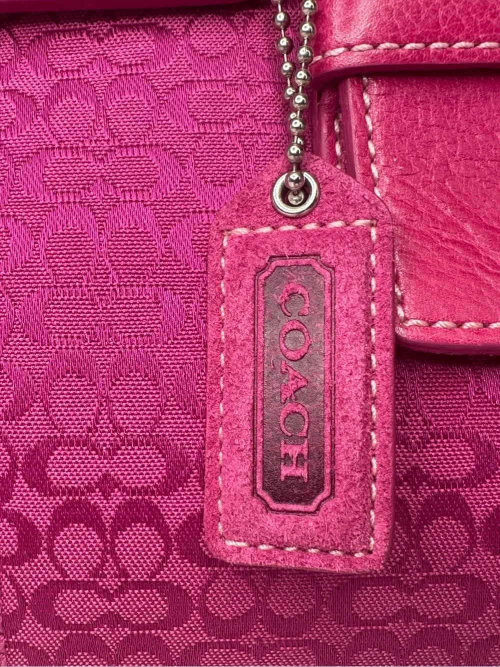 Coach 2004 Signature C Y2K Pink SoHo Hampton Flap Leather And Suede Bag